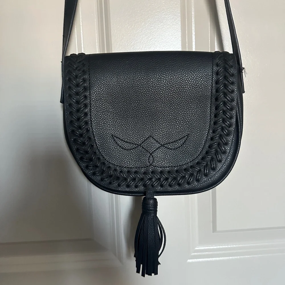 Boho Black PU Leather Crossbody Bag - Picture 3 of 8